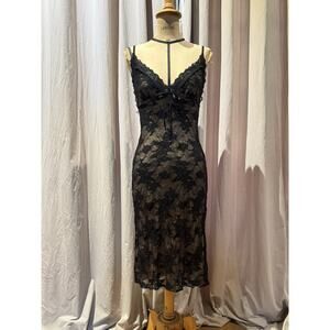 Ann Ferriday VTG. Stock Stretch Net Floral Lace Slip Dress S